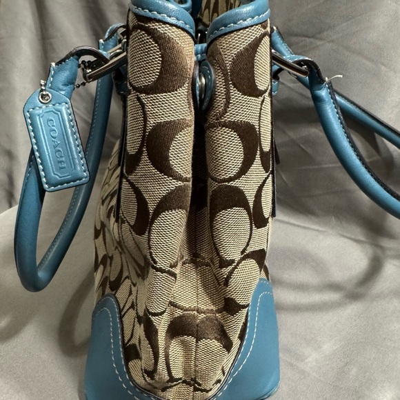 Coach Signature Canvas Tote with Blue Leather Trim - Picture 6 of 10